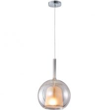 double glass D250 pendant light dining lamp in grey and frosted with chrome canopy base 1500mm heigh adjustable cord