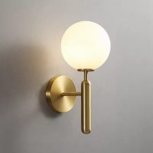 hand blown white globe glass shade D150mm wall lamp in brass finish